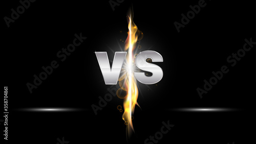 Versus fire battle. MMA concept - fight night, MMA, boxing, wrestling, Thai boxing. VS of metal letters with light fire and glow. Versus battle vector.