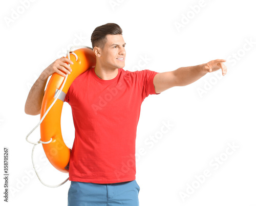 Beach rescuer with lifebuoy...