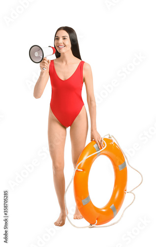 Beach rescuer with lifebuoy...