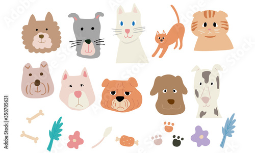 cute dog puppy cat kitty cartoon vector illustration set 