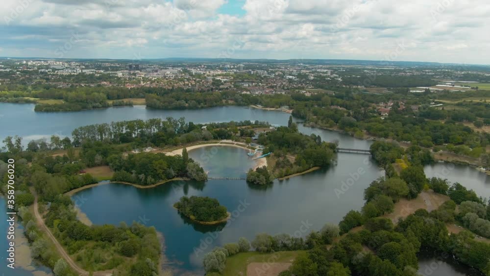 Park of Cergy in France with variety of lakes for sailing, tourist destination for walking and cycling Park of Cergy in France with variety of lakes for sailing, tourist destination for walking and cycling