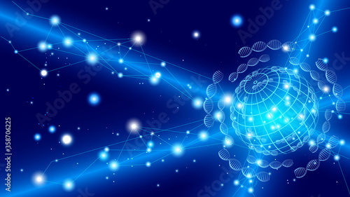 DNA molecules for Hi-tec interface, abstract communication technology and line and dots ,vector illustration