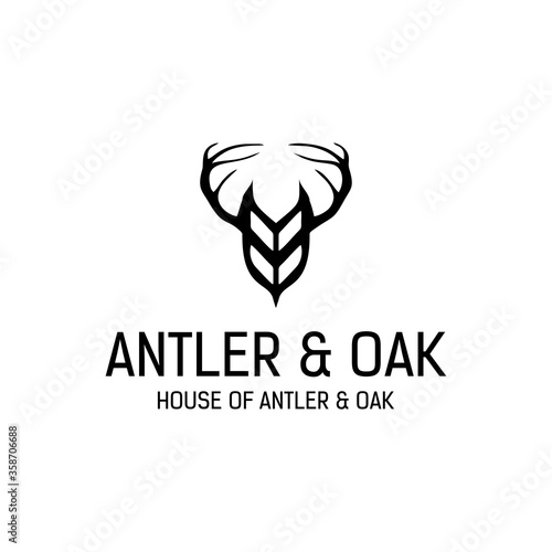 Deer and leaf vector logo in black and white