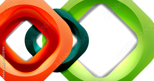 Square geometric vector abstract background, dynamic modern minimal template. Multicolored square shapes with round corners overlapping each other