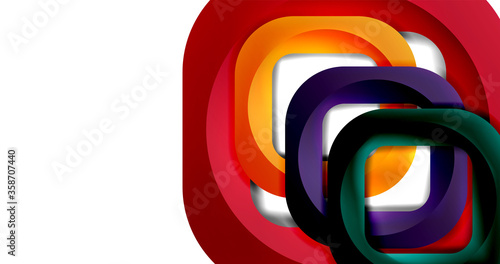 Square geometric vector abstract background, dynamic modern minimal template. Multicolored square shapes with round corners overlapping each other