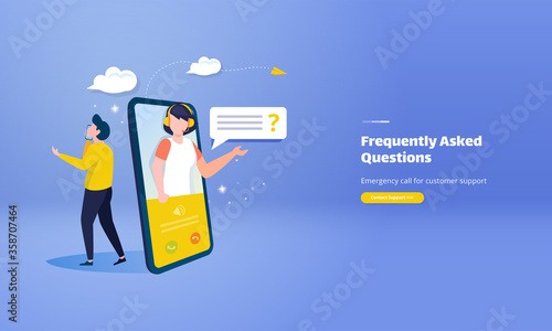Emergency call for customer support with FAQ illustration concept