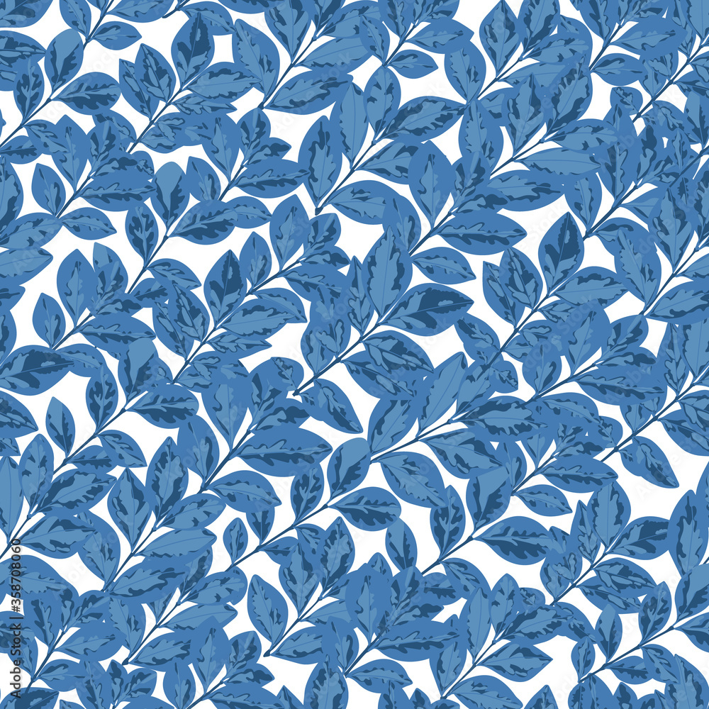 Obraz premium Seamless pattern with blue leaves. Bright, summer vector illustration for textiles, decor, background and Wallpaper.