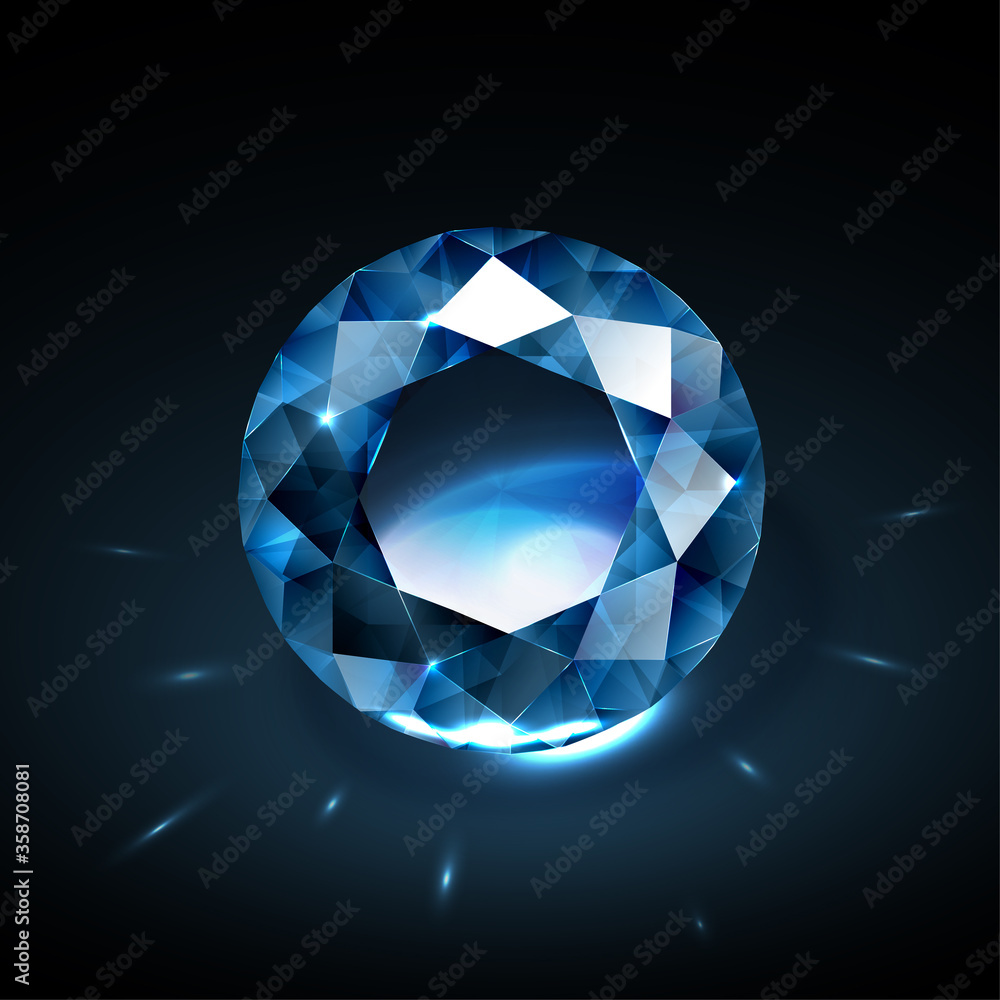 Realistic diamond vector with reflections on black background Realistic diamond vector with reflections on black background