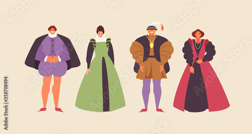 People group renaissance in traditional costumes. Vector characters illustration
