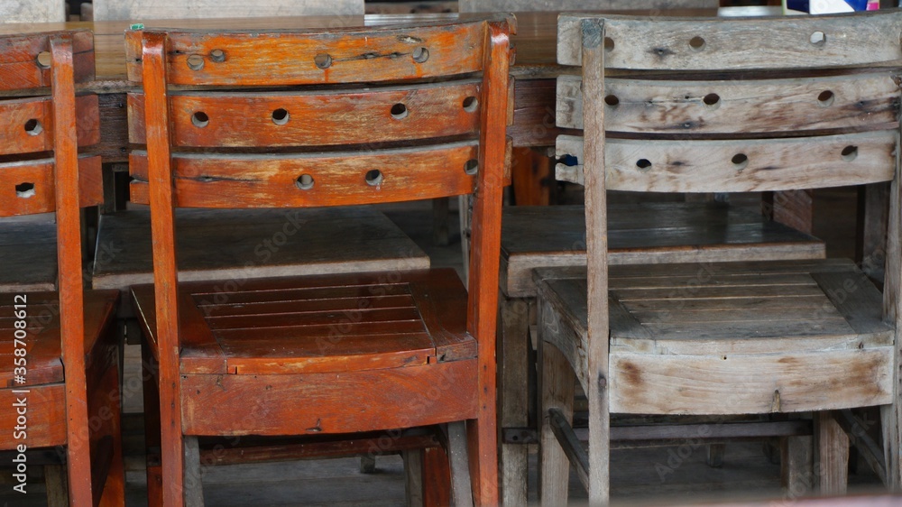 The wooden chairs after learn from home The wooden chairs after learn from home
