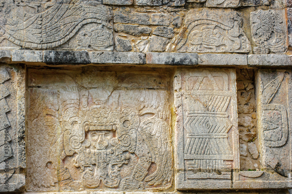 It's Maya symbols and draws in Chichen Itza, a large pre-Columbian city built by the Maya civilization. Mexico It's Maya symbols and draws in Chichen Itza, a large pre-Columbian city built by the Maya civilization. Mexico