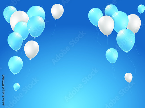 Realistic High Quality Poster Design with Blue and White Balloons on Colored Background . Isolated Vector Elements 