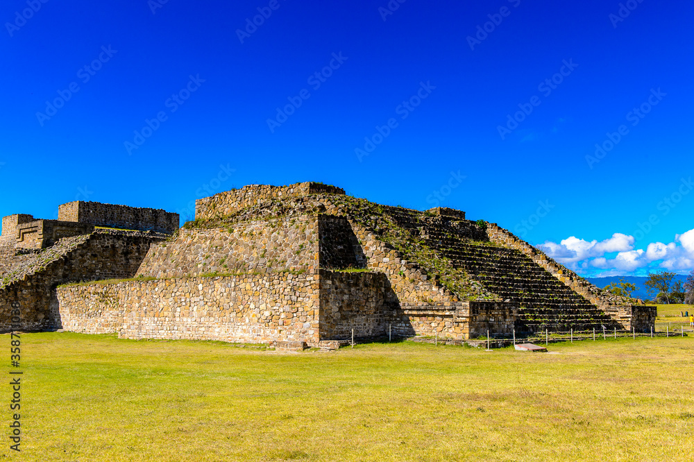 Monte Alban, a large pre-Columbian archaeological site, Santa Cruz Xoxocotlan Municipality, Oaxaca State.  UNESCO World Heritage