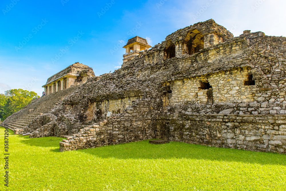 Ruins of Palenque, was a pre-Columbian Maya civilization of Mesoamerica. Known as Lakamha (Big Water). UNESCO World Heritage