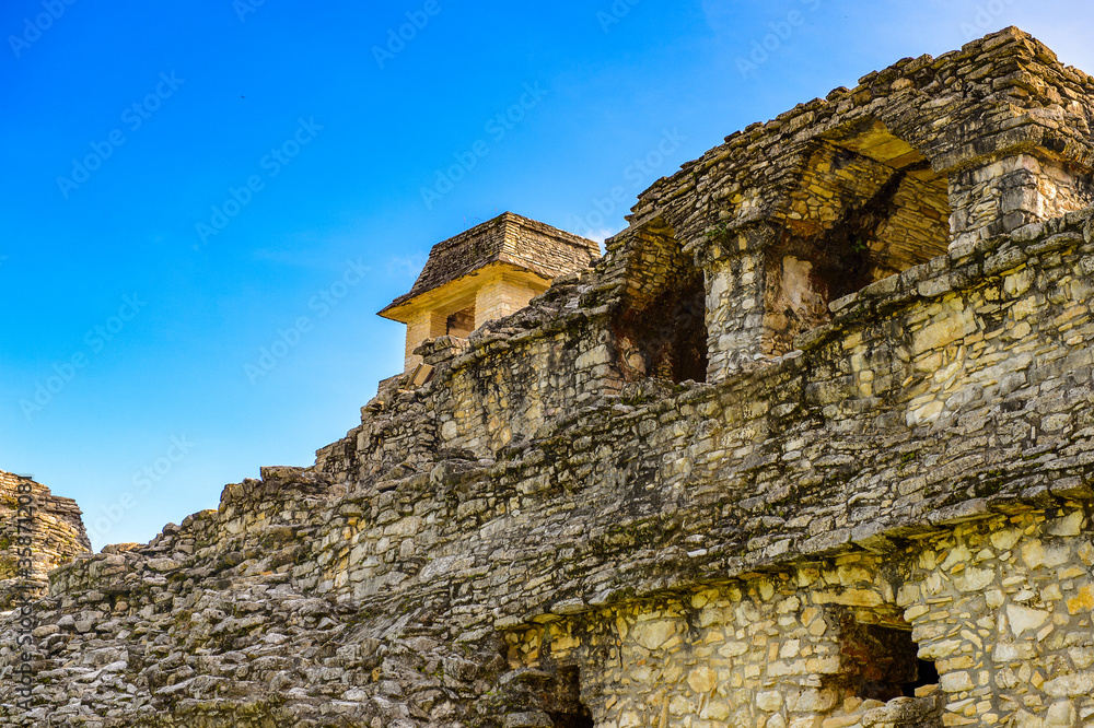 Ruins of Palenque, was a pre-Columbian Maya civilization of Mesoamerica. Known as Lakamha (Big Water). UNESCO World Heritage