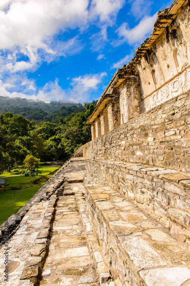 Close view of the Palace of Palenque, was a pre-Columbian Maya civilization of Mesoamerica. Known as Lakamha (Big Water). UNESCO World Heritage Close view of the Palace of Palenque, was a pre-Columbian Maya civilization of Mesoamerica. Known as Lakamha (Big Water). UNESCO World Heritage