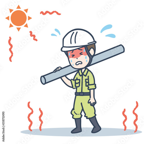 炎天下で働く男性作業員のイラスト
