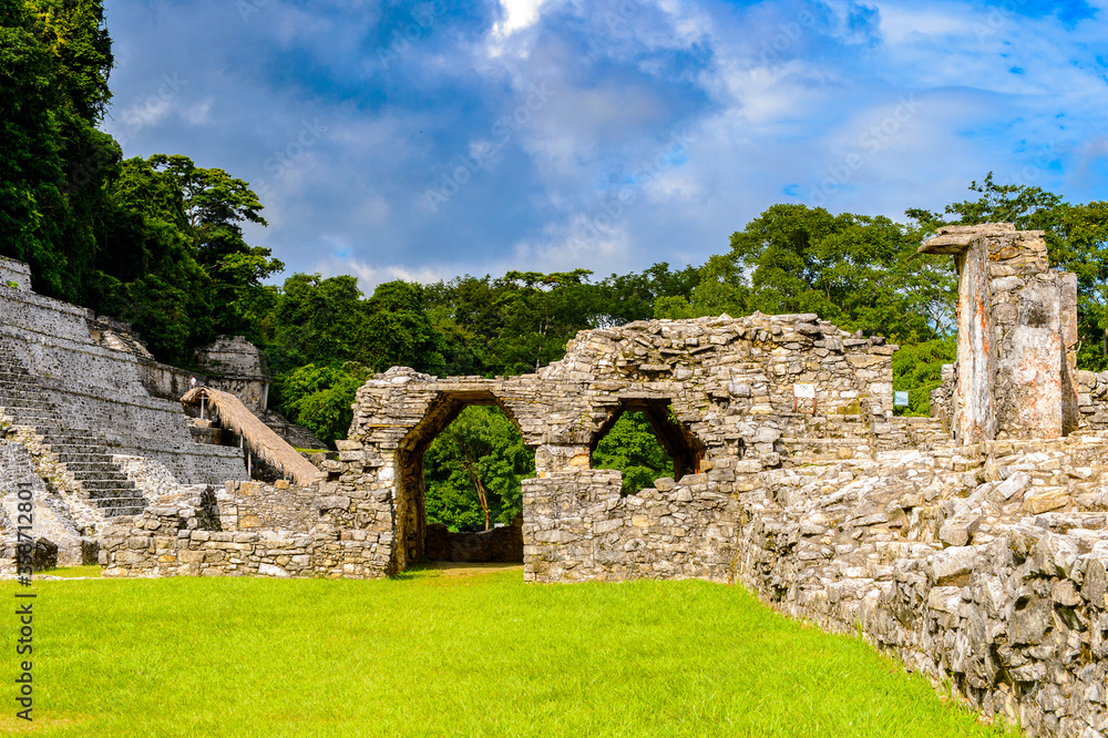 Palenque, was a pre-Columbian Maya civilization of Mesoamerica. Known as Lakamha (Big Water). UNESCO World Heritage