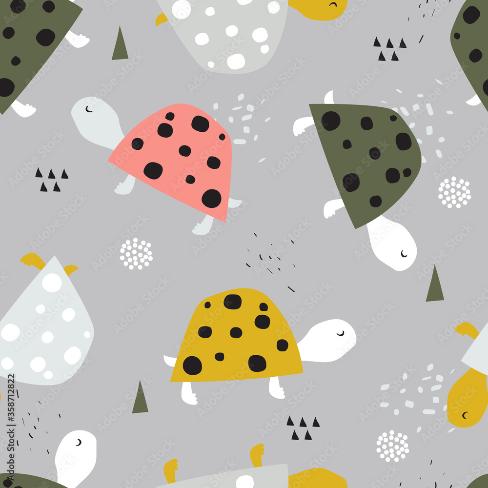Turtles, hand drawn backdrop. Colorful seamless pattern with animals. Decorative cute wallpaper, good for printing. Overlapping background vector. Design illustration, reptiles Turtles, hand drawn backdrop. Colorful seamless pattern with animals. Decorative cute wallpaper, good for printing. Overlapping background vector. Design illustration, reptiles