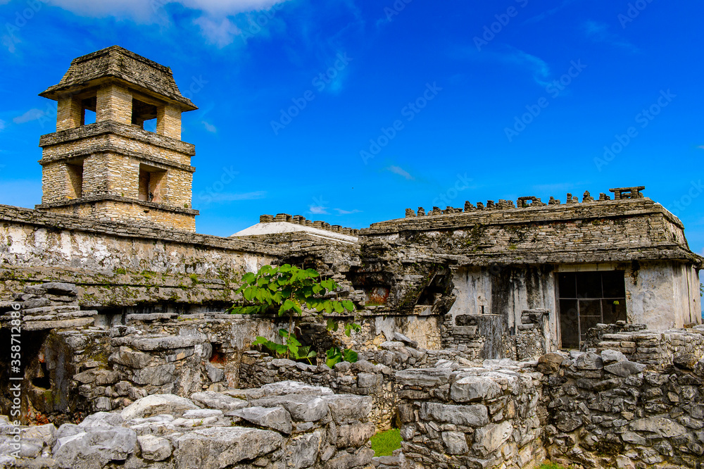 Part of the Palace of Palenque, a pre-Columbian Maya civilization of Mesoamerica. Known as Lakamha (Big Water). UNESCO World Heritage