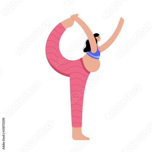 Yoga flat vector illustration. Healthy pregnancy.