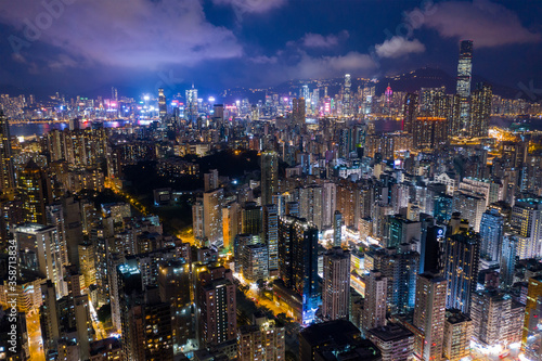 Top view of Hong Kong city at night