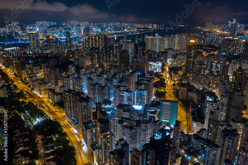 Top view of Hong Kong city at night © leungchopan