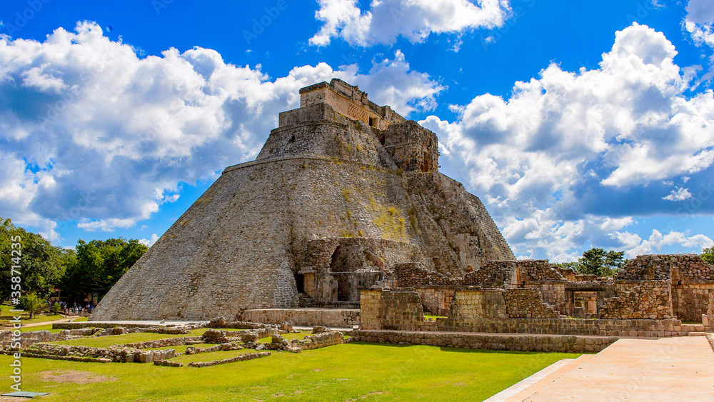 Pyramid of the Magician,  a Mesoamerican step pyramid, Uxmal, an ancient Maya city of the classical period. UNESCO World Heritage site