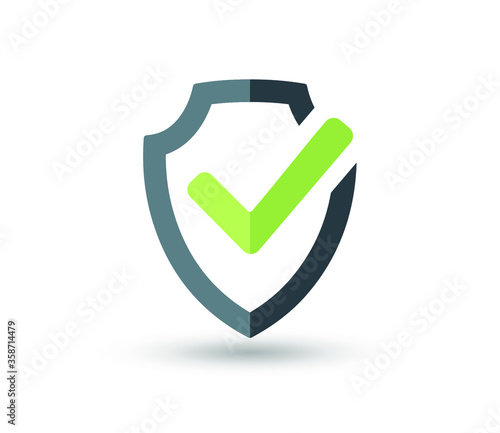 Shield with check mark icon in flat style isolated on white background. For your design, logo. Vector illustration.