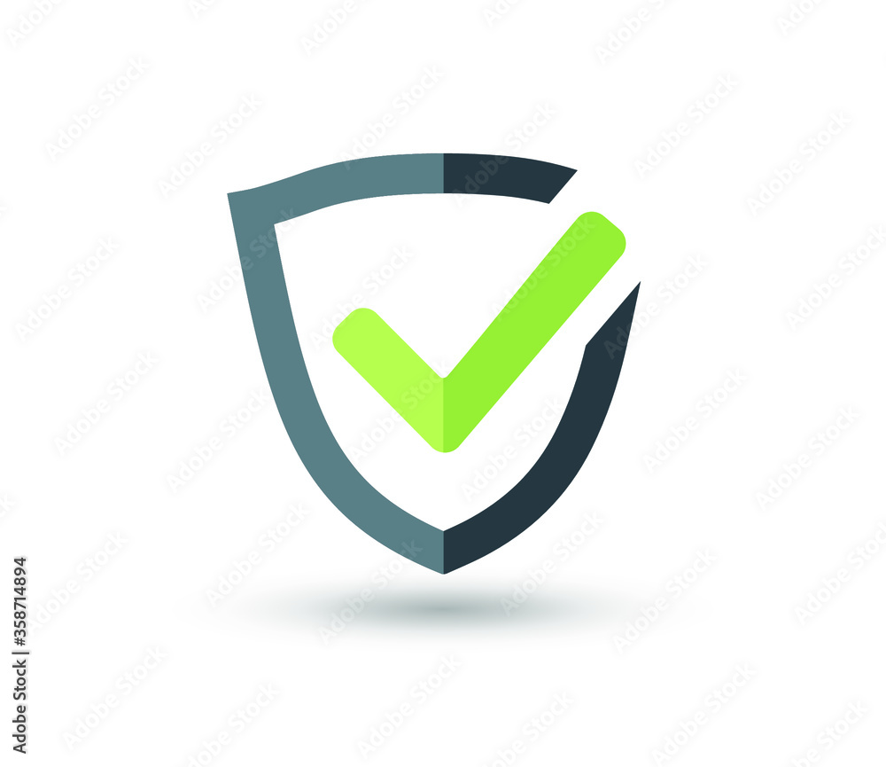 Shield with check mark icon in flat style isolated on white background. For your design, logo. Vector illustration. Shield with check mark icon in flat style isolated on white background. For your design, logo. Vector illustration.