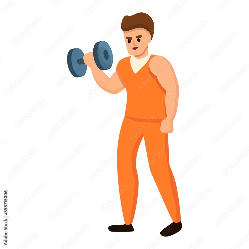 Prison man dumbbell icon. Cartoon of prison man dumbbell vector icon for web design isolated on white background Prison man dumbbell icon. Cartoon of prison man dumbbell vector icon for web design isolated on white background