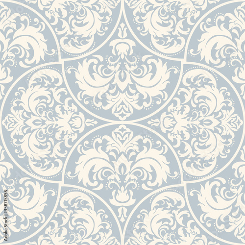 Seamless damask pattern in blue. Seamless victorian wallpaper. Vintage ornament for wallpaper, printing on the packaging paper, textiles