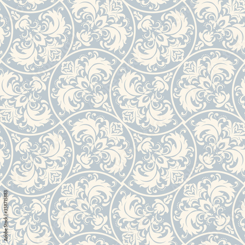 Seamless damask pattern in blue. Seamless victorian wallpaper. Vintage ornament for wallpaper, printing on the packaging paper, textiles