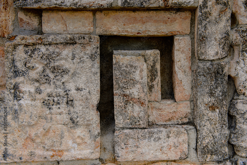 CLose view of the architecture of Uxmal, an ancient Maya city of the classical period. One of the most important archaeological sites of Maya culture. UNESCO World Heritage site
