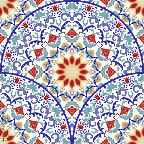 Seamless colorful patchwork in turkish style. Vintage decorative elements. Hand drawn background. Islam, Arabic, Indian, ottoman motifs. Perfect for printing on fabric or paper. Vector illustration