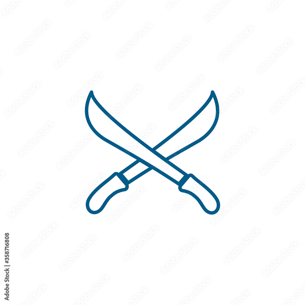 Sword Cross Line Blue Icon On White Background. Blue Flat Style Vector Illustration. Sword Cross Line Blue Icon On White Background. Blue Flat Style Vector Illustration.