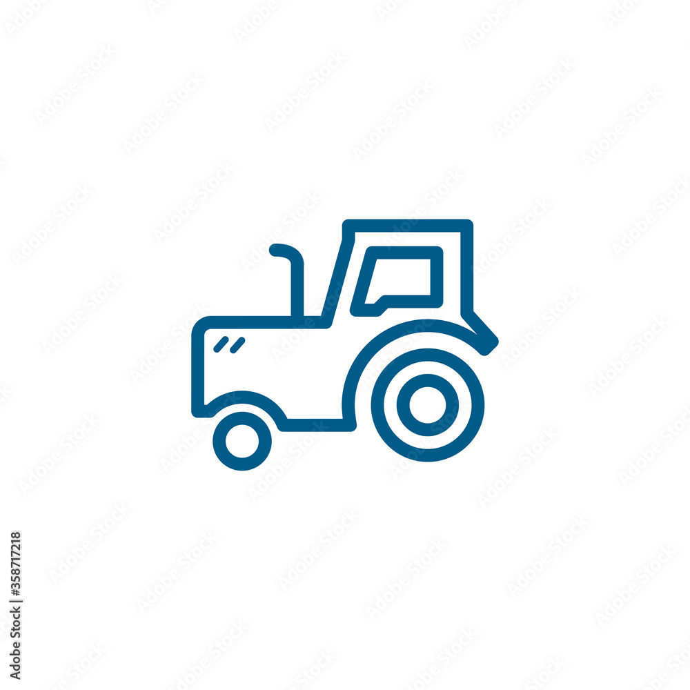 Tractor Line Blue Icon On White Background. Blue Flat Style Vector Illustration.