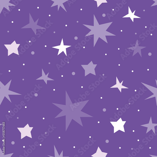 Seamless starry sky pattern. Cosmic space stars and constellations on a purple background. Hand drawn vector background universe.