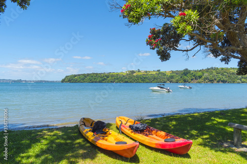 Panoramic View of Campbells Beach Matakana, Tawharanui Peninsula, Auckland New Zealand photo