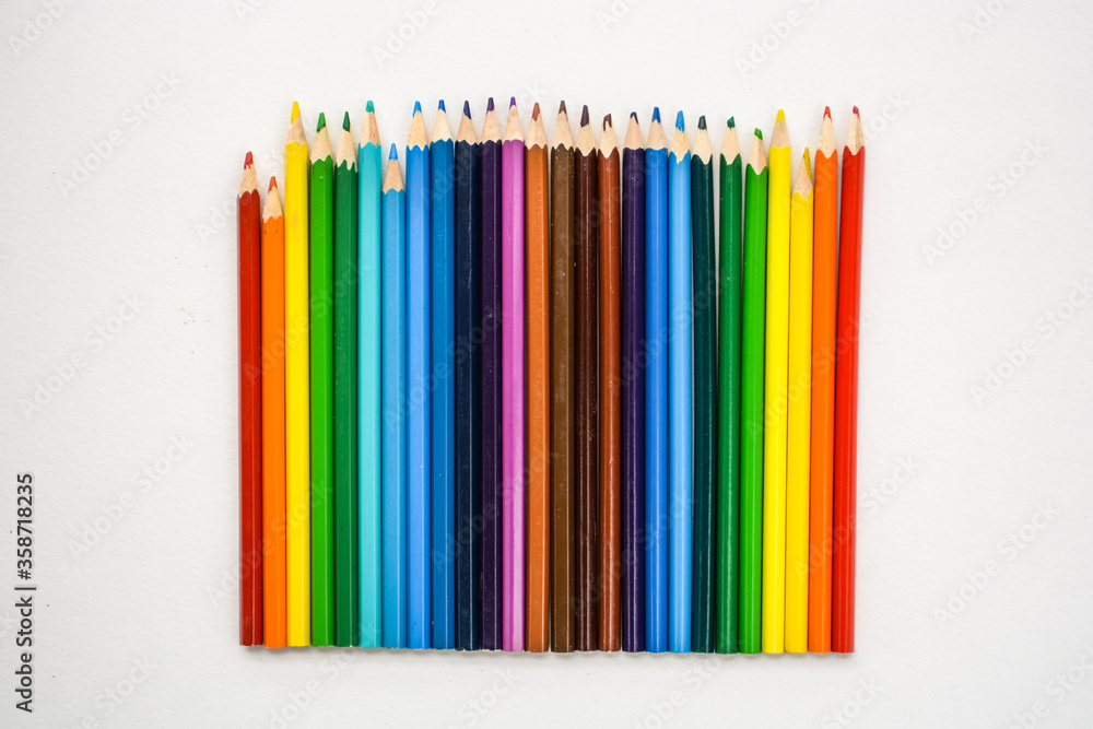 Many rainbow color pencils isolated on white background Many rainbow color pencils isolated on white background