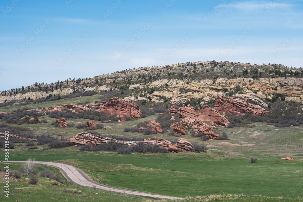 Dramatic red sandstone formation at South Valley Park in Colorado