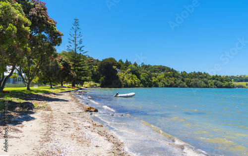 Panoramic View of Baddeleys Beach Matakana, Tawharanui Peninsula, Auckland New Zealand