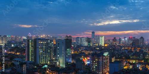 Hanoi cityscape at sunset with arising high buildings in Dong Da district © Hanoi Photography
