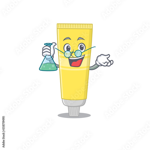 Super Genius Professor of hair dye Caricature character working on a lab