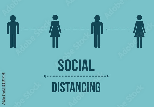 Social Distance Banner With Person Man And Woman, Vector Illustration