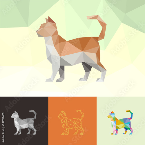 CAT ANIMAL PET POP ART LOW POLY LINE LOGO ICON SYMBOL. TRIANGLE GEOMETRIC POLYGON