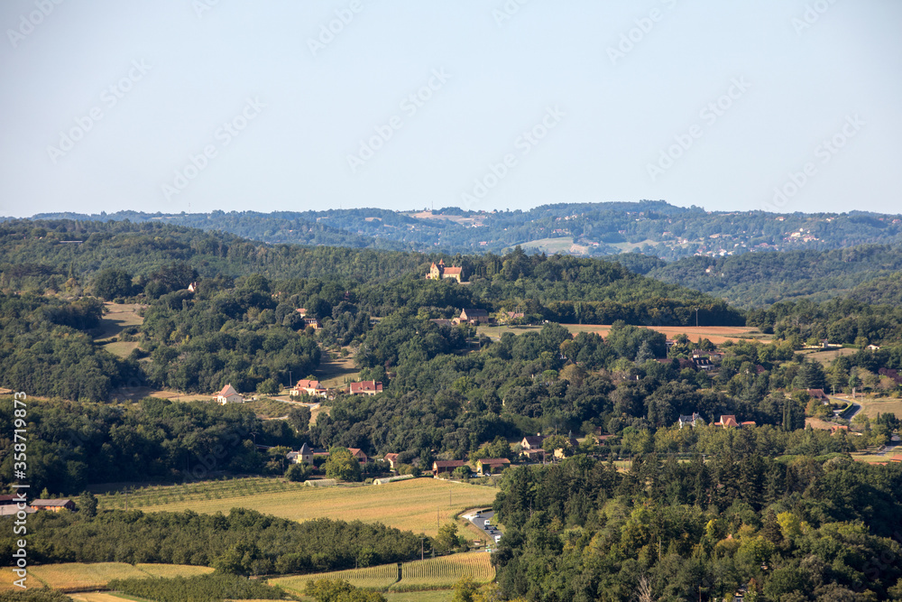 View of the Dordogne Valley from the walls of the old town of Domme, Dordogne, France