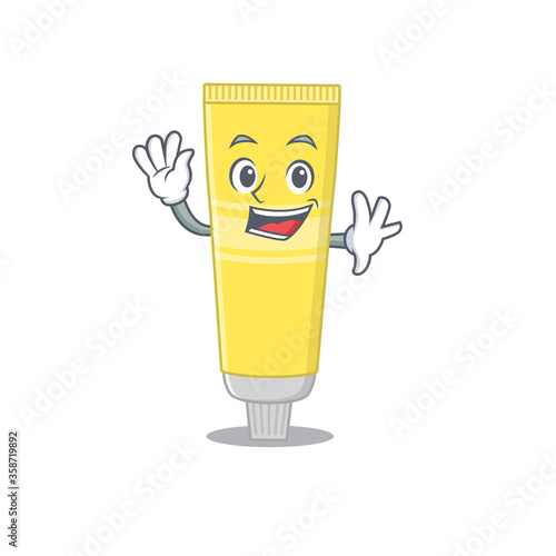 A charismatic hair dye mascot design concept smiling and waving hand