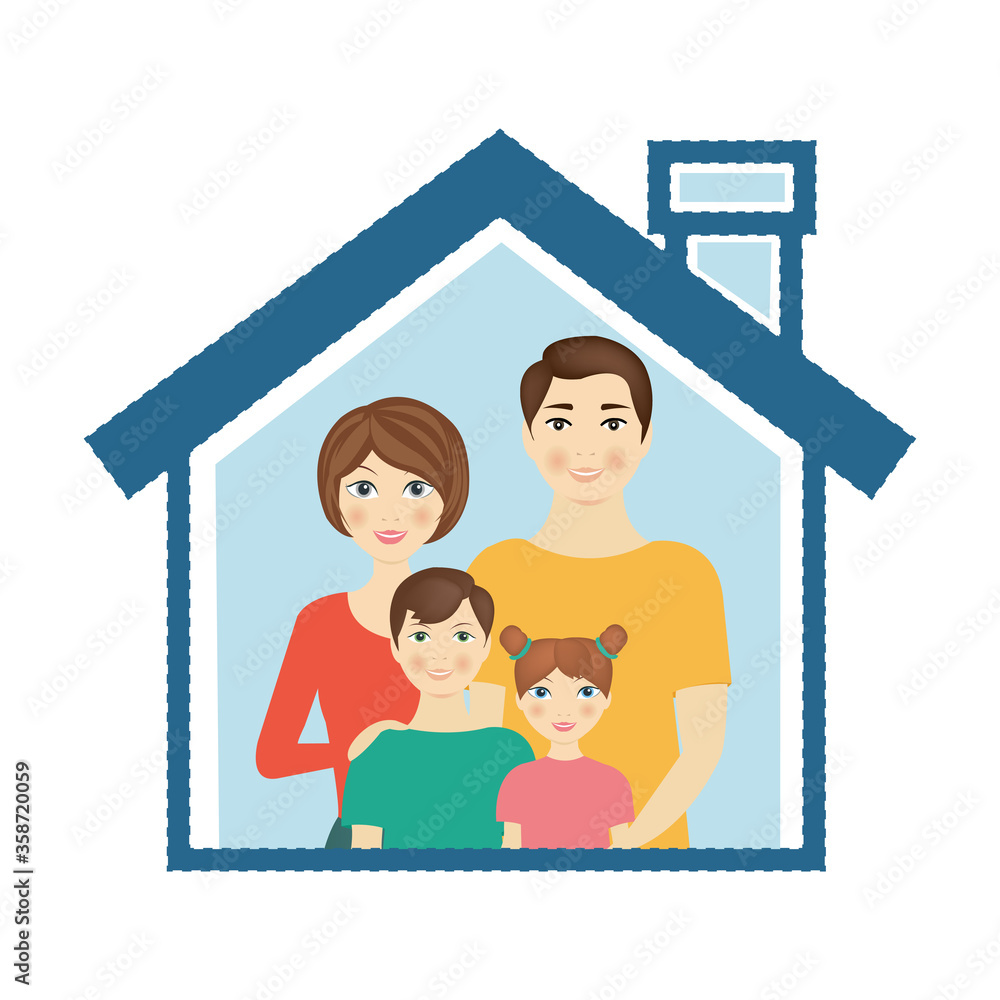 Man And Woman With Kid With Houses Isolated White background, Vector Illustration