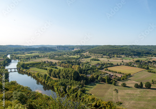 View of the River Dordogne and the Dordogne Valley from the walls of the old town of Domme  Dordogne  France